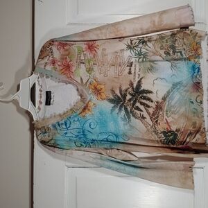 Impulse California Tropical Travel Long Sleeve Pullover Casual Shirt Size XL.